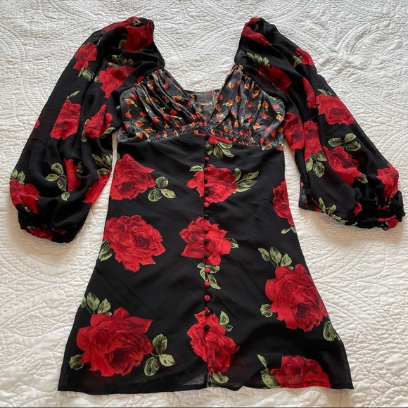 ASOS DESIGN Button Front Mini Dress in Rose Print - Picture 4 of 6